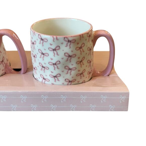 10 Strawberry Street Bella Pink Bow Ceramic Espresso Mug Set of 4 New - Picture 4 of 16